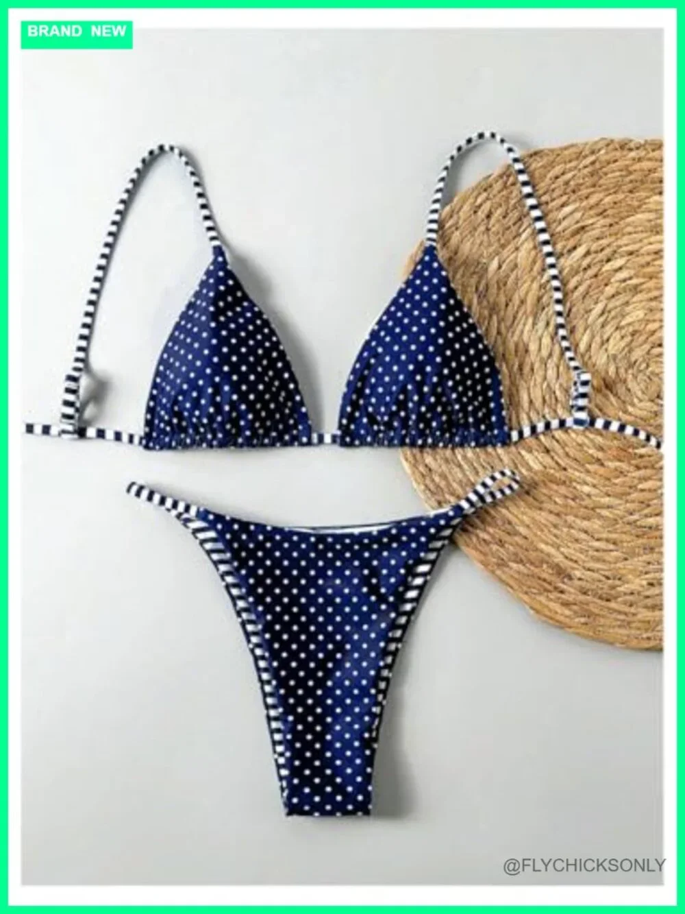 Two Piece Bikini Set Polka Dots Triangle Swimsuit Reversible Tie Backless